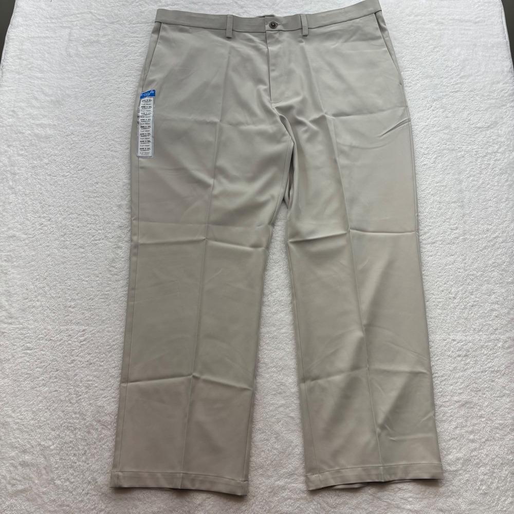 Haggar Cool 18 Pro Mens Classic Fit Flat Front Pants String Beige 44x30 HC00235